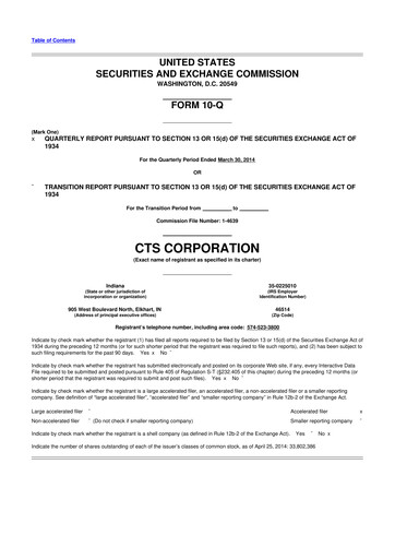 Thumbnail CTS Corporation 10-Q Quarterly Report FY2014 