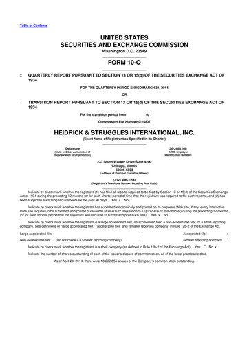 Miniature Heidrick & Struggles

 10-Q Rapport trimestriel 2014 