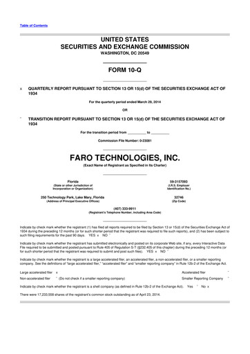 Miniature Faro Technologies
 10-Q Rapport trimestriel 2014 