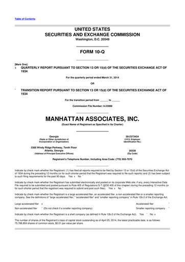 Thumbnail Manhattan Associates
 10-Q Quarterly Report FY2014 