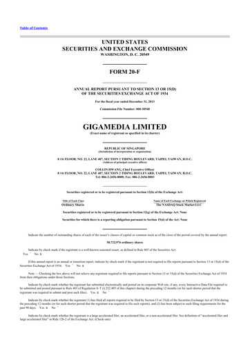 Thumbnail GigaMedia 20-F Annual Report 2013