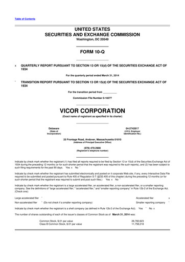 Miniature Vicor
 10-Q Rapport trimestriel 2014 