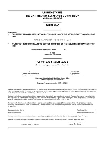 Thumbnail Stepan Company
 10-Q Quarterly Report FY2014 