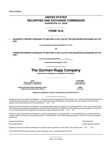 Vorschaubild Gorman-Rupp 10-Q Quartalsbericht 2014 