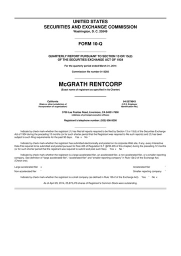 Thumbnail McGrath RentCorp
 10-Q Quarterly Report FY2014 