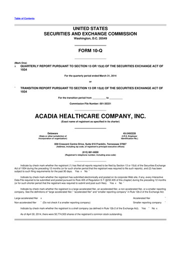 Thumbnail Acadia Healthcare
 10-Q Quarterly Report FY2014 