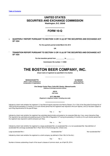 Thumbnail Boston Beer Company 10-Q Quarterly Report FY2014 