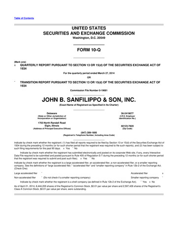 Thumbnail John B. Sanfilippo & Son 10-Q Quarterly Report FY2014 