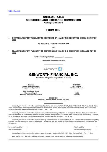 Miniature Genworth Financial
 10-Q Rapport trimestriel 2014 