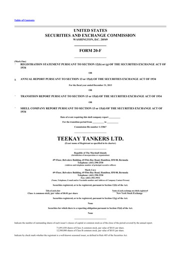Thumbnail Teekay Tankers 20-F Annual Report 2013