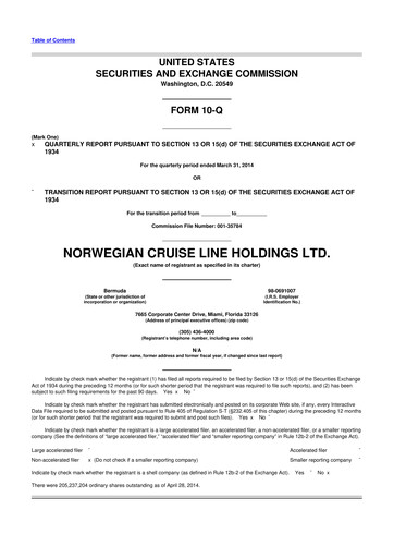 Thumbnail Norwegian Cruise Line
 10-Q Quarterly Report FY2014 