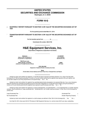 Thumbnail H&E Equipment Services 10-Q Quarterly Report FY 