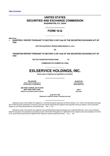 Miniature EXL Service
 10-Q Rapport trimestriel 2014 