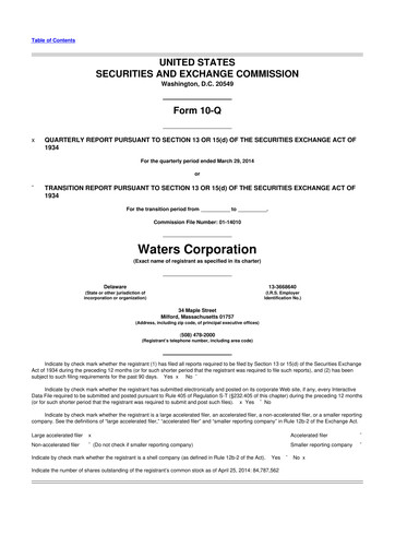 Thumbnail Waters Corporation 10-Q Quarterly Report FY2014 