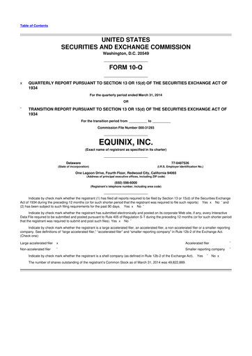 Thumbnail Equinix 10-Q Quarterly Report FY2014 