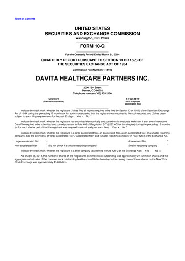 Thumbnail DaVita 10-Q Quarterly Report FY2014 