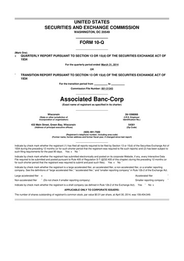 Thumbnail Associated Banc-Corp
 10-Q Quarterly Report FY2014 