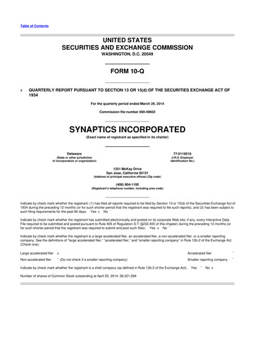 Thumbnail Synaptics 10-Q Quarterly Report FY2014 