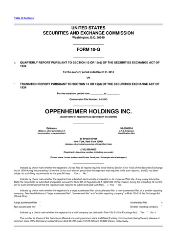 Thumbnail Oppenheimer Holdings
 10-Q Quarterly Report FY2014 