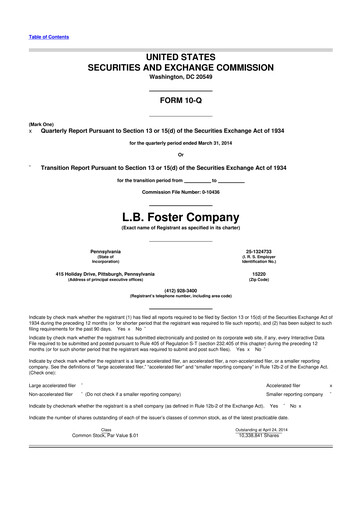 Thumbnail L.B. Foster 10-Q Quarterly Report FY2014 