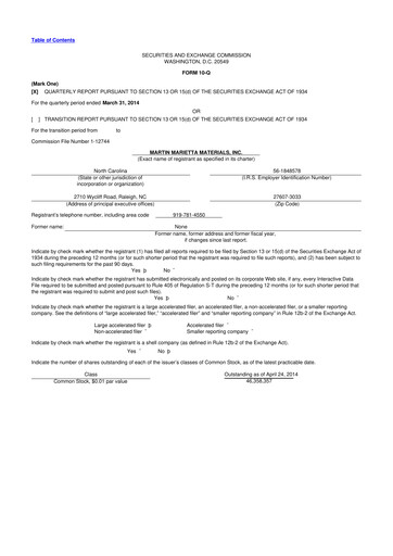 Thumbnail Martin Marietta Materials 10-Q Quarterly Report FY2014 