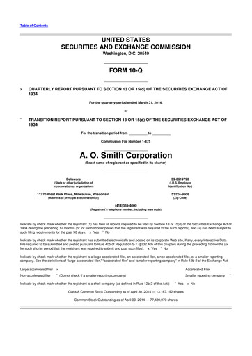 Thumbnail A. O. Smith 10-Q Quarterly Report FY2014 