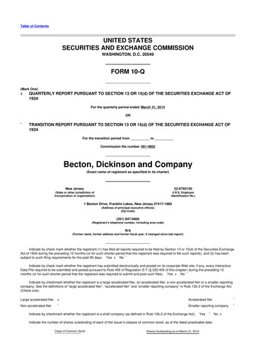 Thumbnail Becton Dickinson 10-Q Quarterly Report FY2014 