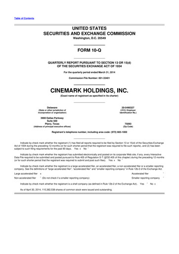 Thumbnail Cinemark Theatres
 10-Q Quarterly Report FY2014 