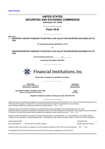 Thumbnail Financial Institutions 10-Q Quarterly Report FY2014 