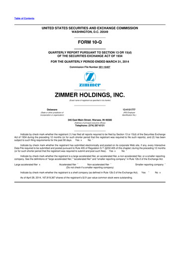 Thumbnail Zimmer Biomet 10-Q Quarterly Report FY 