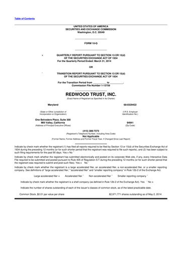 Vorschaubild Redwood Trust 10-Q Quartalsbericht 2014 