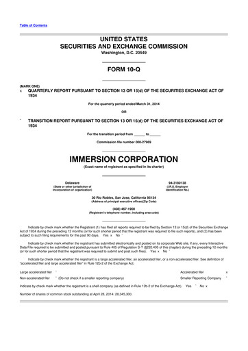 Miniature Immersion Corporation
 10-Q Rapport trimestriel 2014 