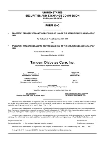 Thumbnail Tandem Diabetes Care
 10-Q Quarterly Report FY2014 