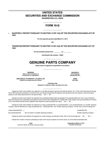 Thumbnail Genuine Parts Company
 10-Q Quarterly Report FY2014 