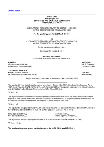 Thumbnail Imperial Oil
 10-Q Quarterly Report FY2014 