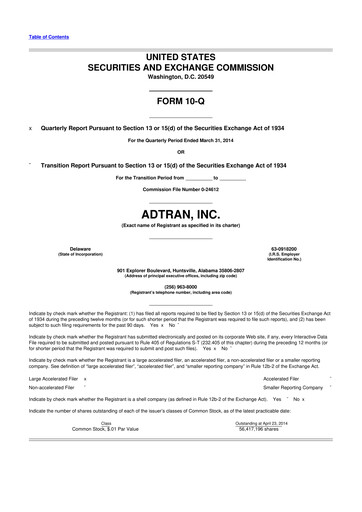 Thumbnail ADTRAN 10-Q Quarterly Report FY2014 