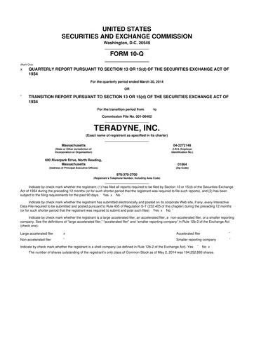 Miniature Teradyne 10-Q Rapport trimestriel 2014 