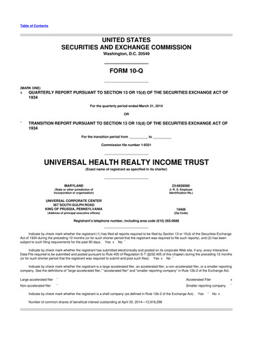 Vorschaubild Universal Health Realty Income Trust 10-Q Quartalsbericht 2014 