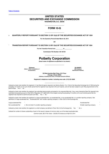 Thumbnail Potbelly Corporation 10-Q Quarterly Report FY2014 