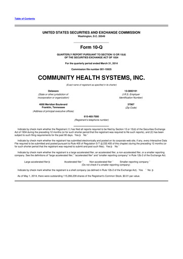 Thumbnail Community Health Systems
 10-Q Quarterly Report FY2014 
