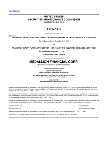 Thumbnail Medallion Financial Corp. 10-Q Quarterly Report FY 