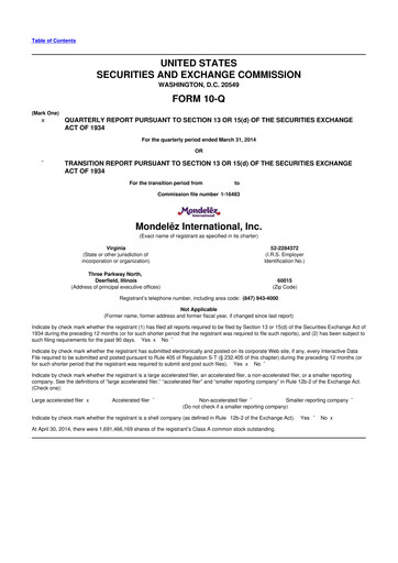 Thumbnail Mondelez International 10-Q Quarterly Report FY2014 