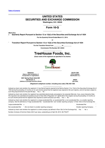 Vorschaubild TreeHouse Foods
 10-Q Quartalsbericht 2014 