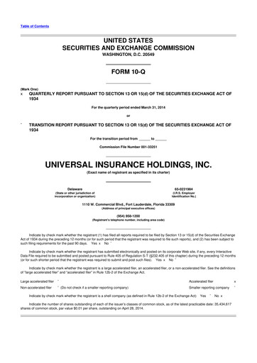 Thumbnail Universal Insurance Holdings 10-Q Quarterly Report FY2014 
