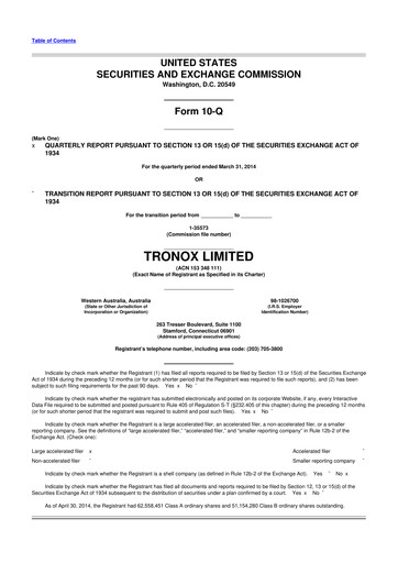 Thumbnail Tronox 10-Q Quarterly Report FY2014 