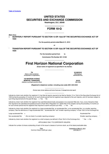 Miniature First Horizon Corporation 10-Q Rapport trimestriel 2014 