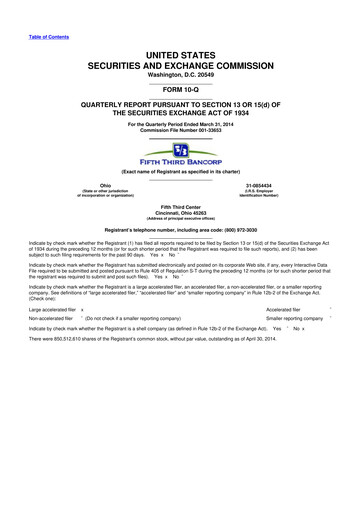 Thumbnail Fifth Third Bank
 10-Q Quarterly Report FY2014 