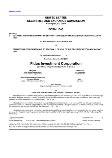 Miniature Fidus Investment Corporation 10-Q Rapport trimestriel  