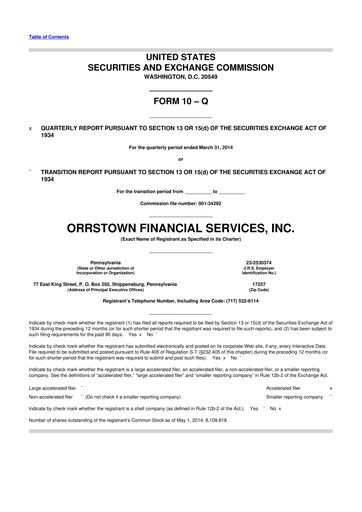 Thumbnail Orrstown Financial Services 10-Q Quarterly Report FY2014 