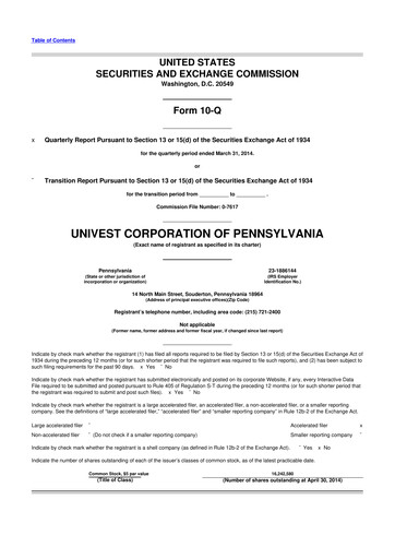 Thumbnail Univest Financial Corporation 10-Q Quarterly Report FY2014 